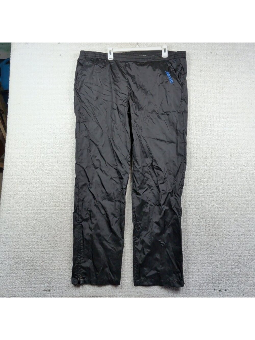 Vintage Brooks Running Track Windbreaker Nylon Pants Black Ultralight Men Sz L